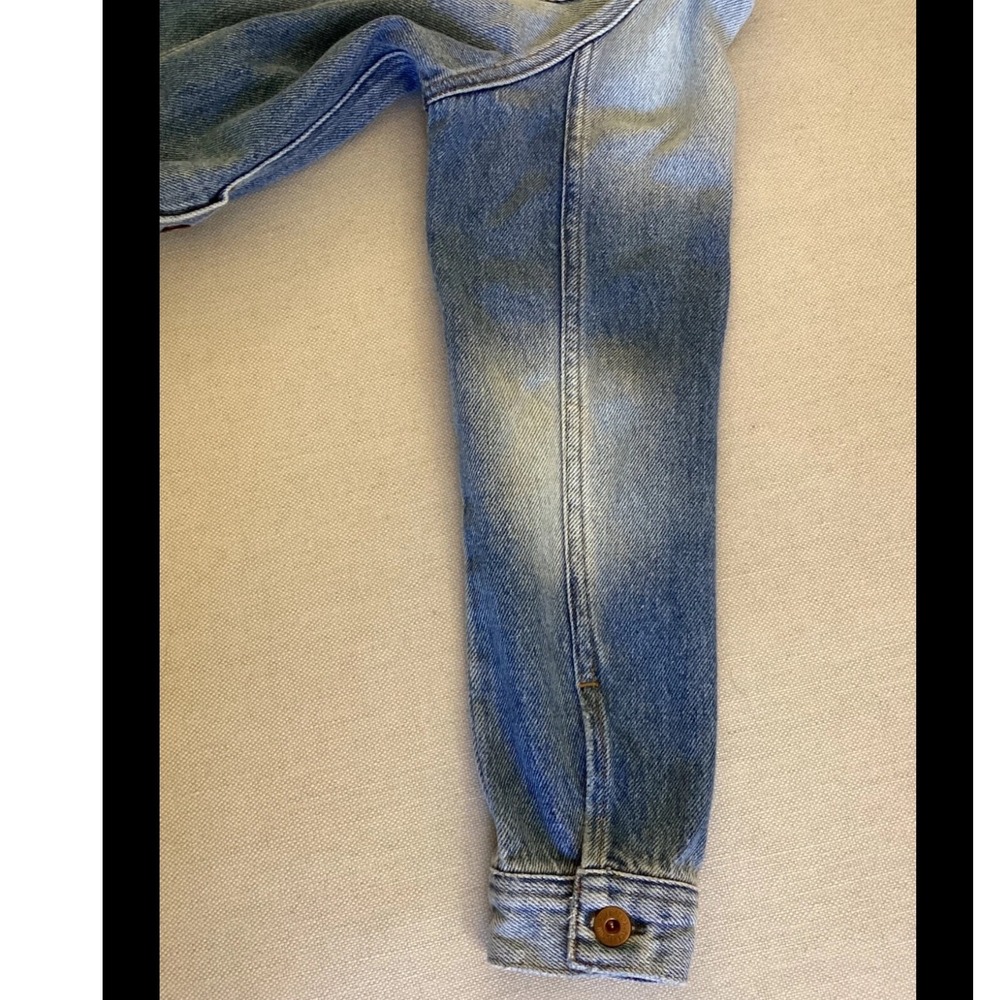 NSF Womens Blue Ombre Distressed Denim Trucker Jacket Made in USA Small Faded - Picture 6 of 11